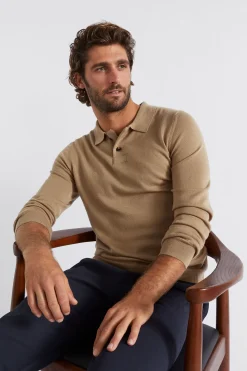 Seed Heritage T-Shirts & Sweaters-Merino Knitted Polo Almond