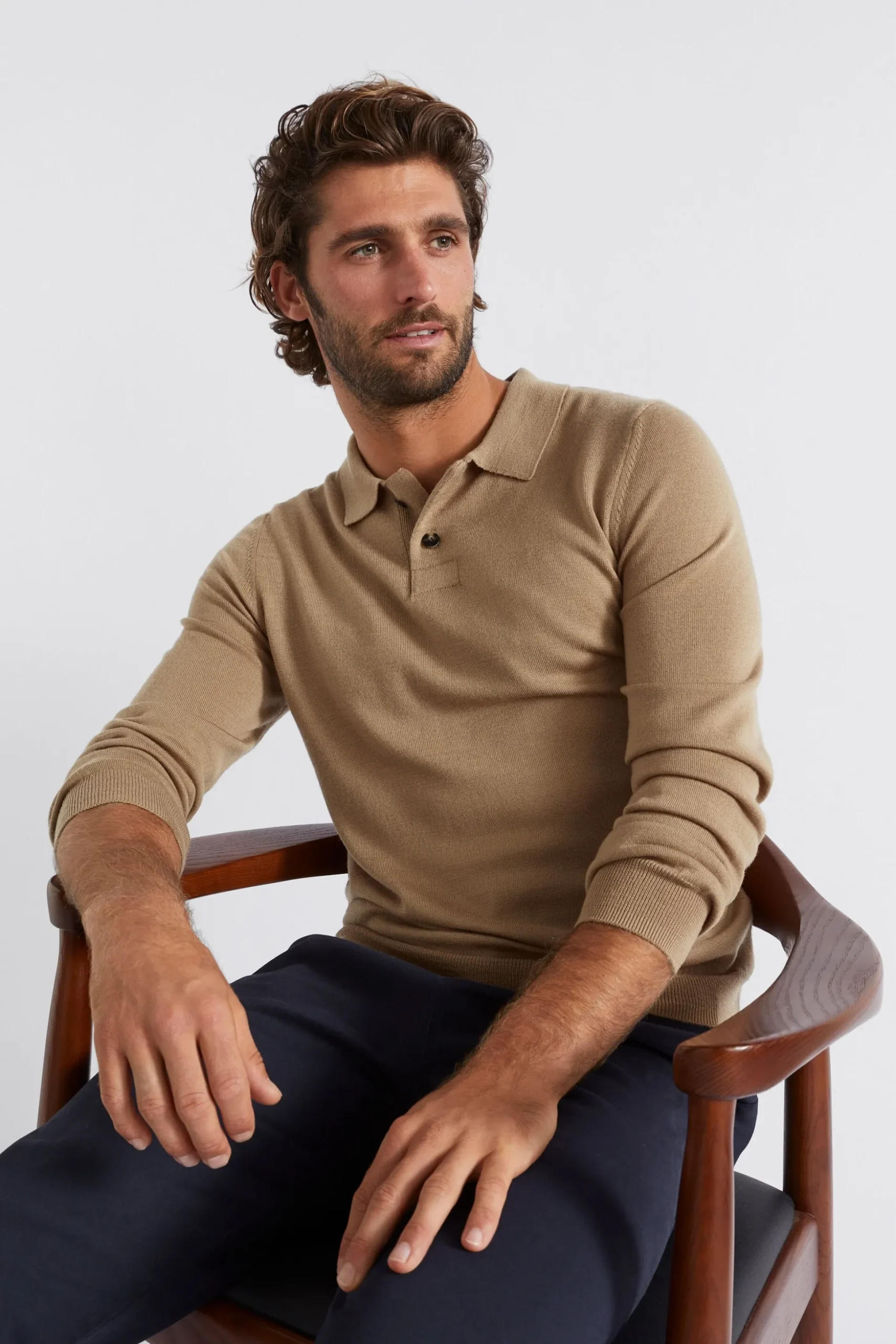 Seed Heritage T-Shirts & Sweaters-Merino Knitted Polo Almond