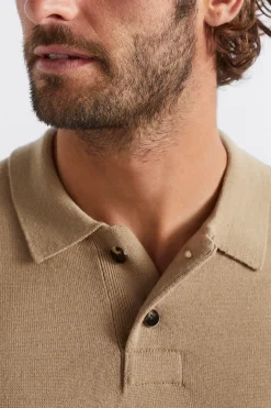 Seed Heritage T-Shirts & Sweaters-Merino Knitted Polo Almond