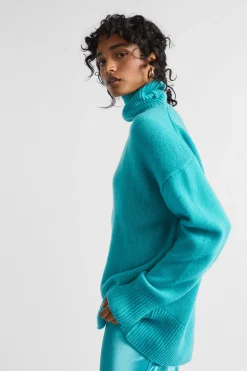 Seed Heritage Knitwear & Sweaters-Merino Wool High Neck Knit Peacock Blue