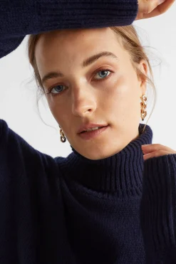 Seed Heritage Knitwear & Sweaters-Merino Wool High Neck Knit Midnight Sky