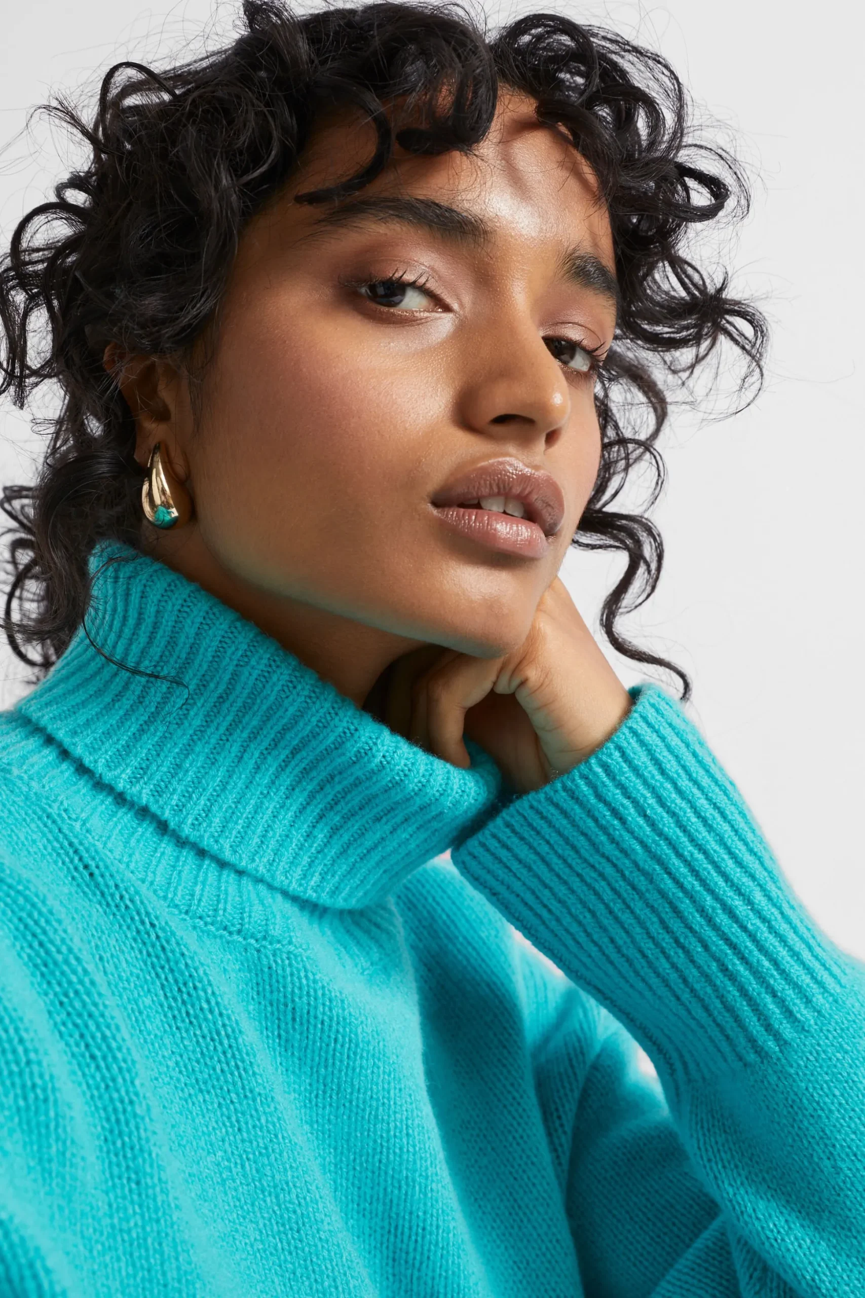Seed Heritage Knitwear & Sweaters-Merino Wool High Neck Knit Peacock Blue