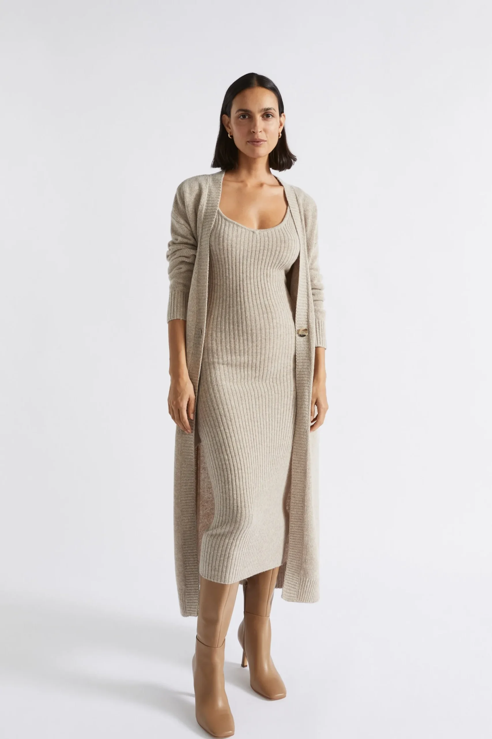 Seed Heritage Knitwear & Sweaters-Merino Wool Knit Midi Dress Light Storm Marle