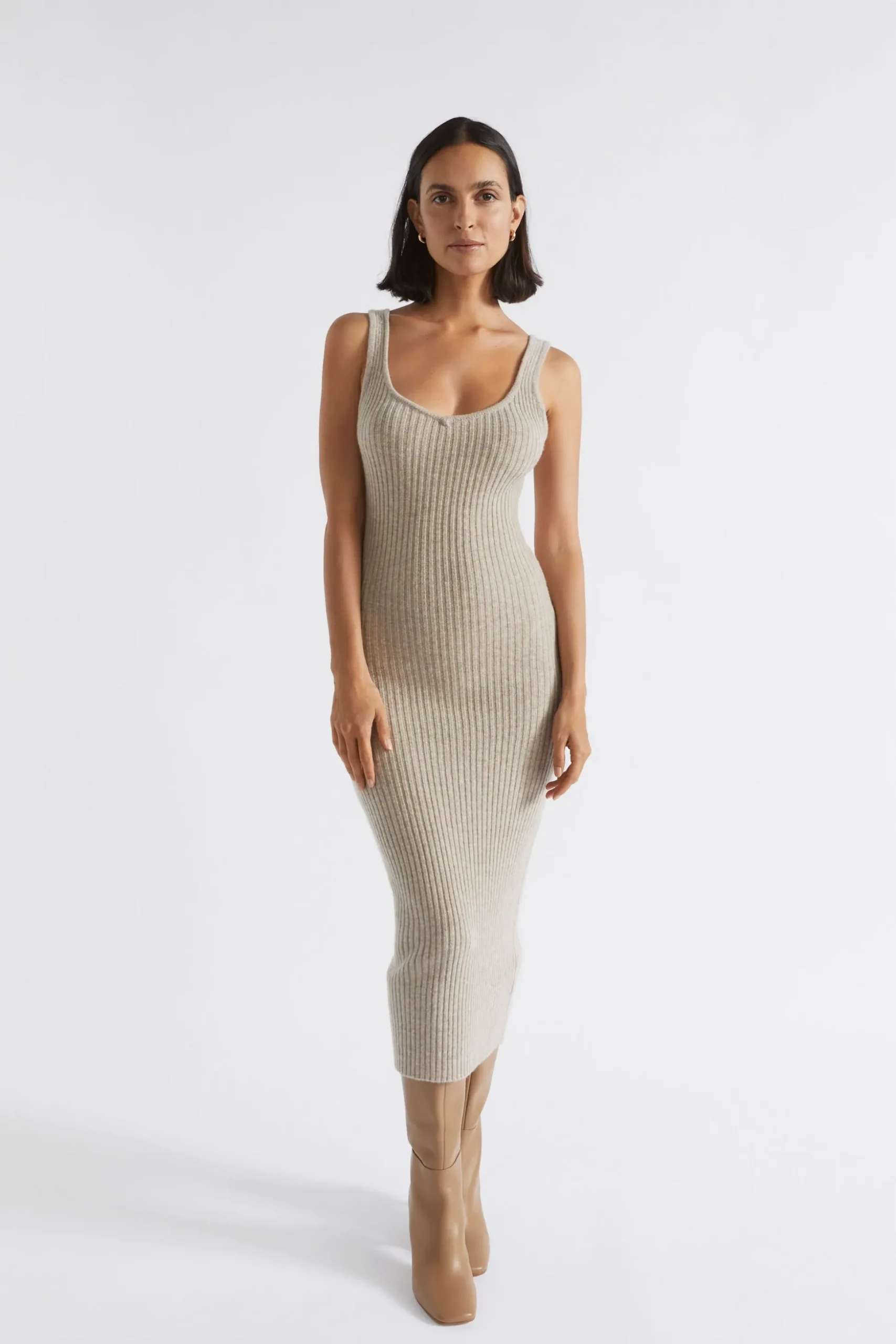 Seed Heritage Knitwear & Sweaters-Merino Wool Knit Midi Dress Light Storm Marle