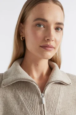 Seed Heritage Knitwear & Sweaters-Merino Wool Zip Through Knit Light Storm Marle