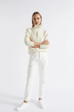 Seed Heritage Knitwear & Sweaters-Merino Wool Zip Through Knit Cloud Cream