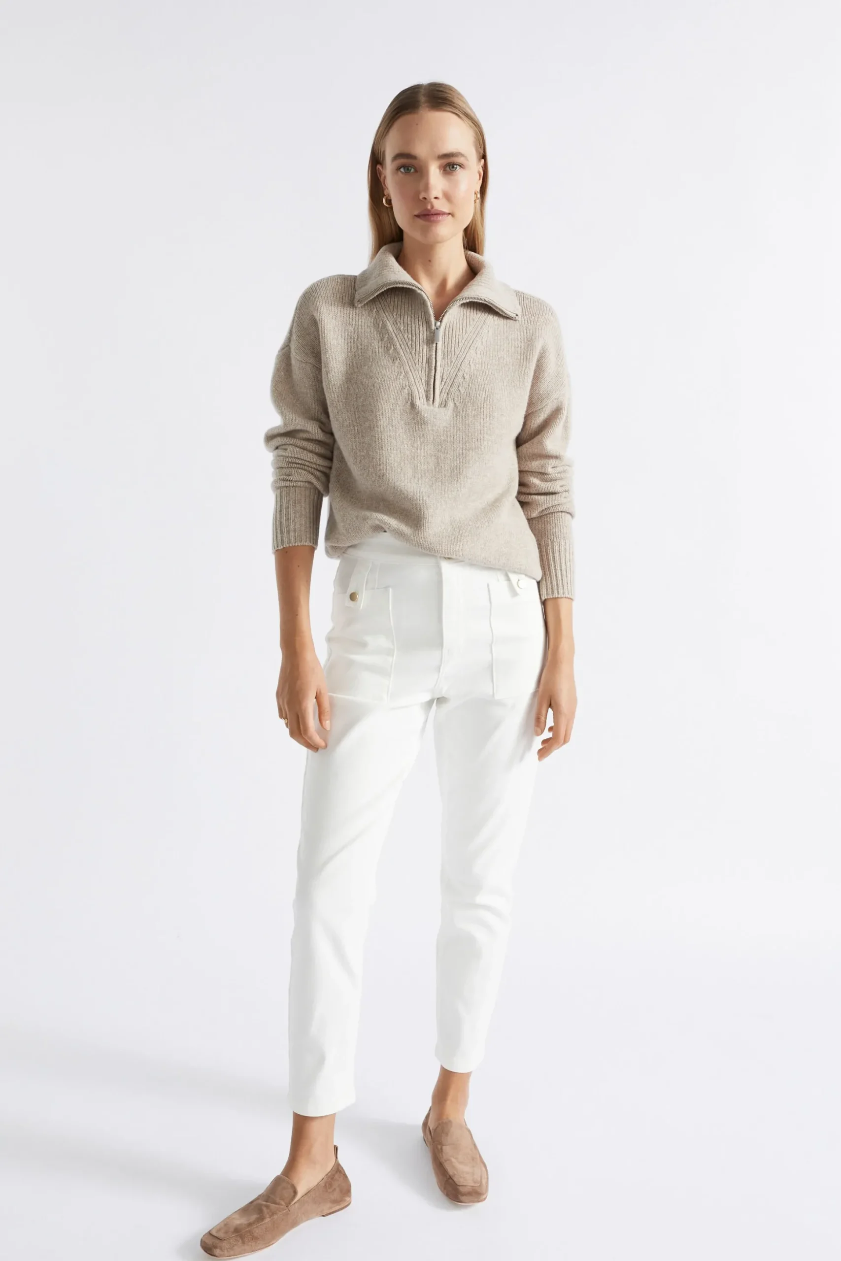 Seed Heritage Knitwear & Sweaters-Merino Wool Zip Through Knit Light Storm Marle