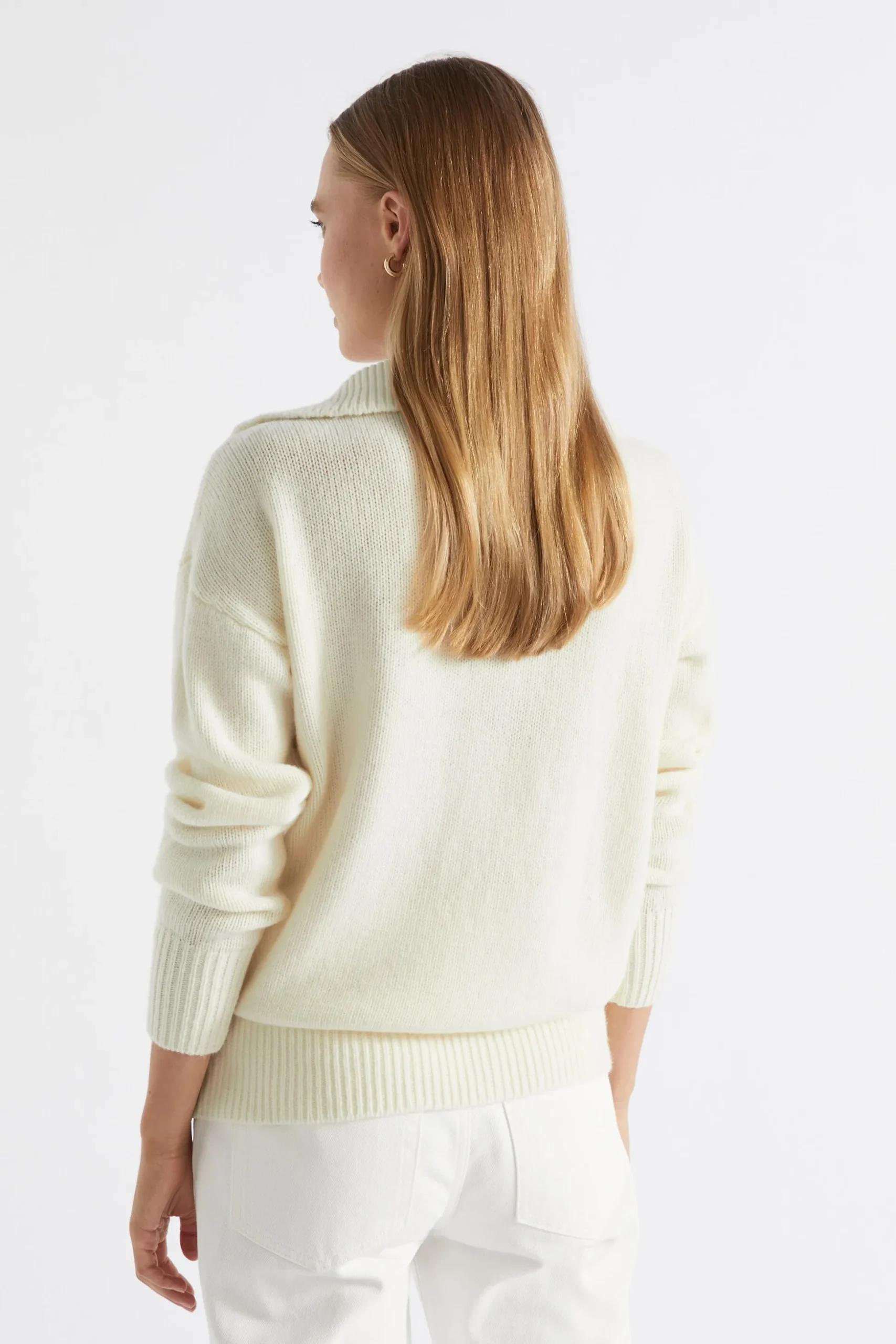 Seed Heritage Knitwear & Sweaters-Merino Wool Zip Through Knit Cloud Cream