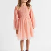 Seed Heritage Dresses-Metallic Pinspot Dress Soft Coral