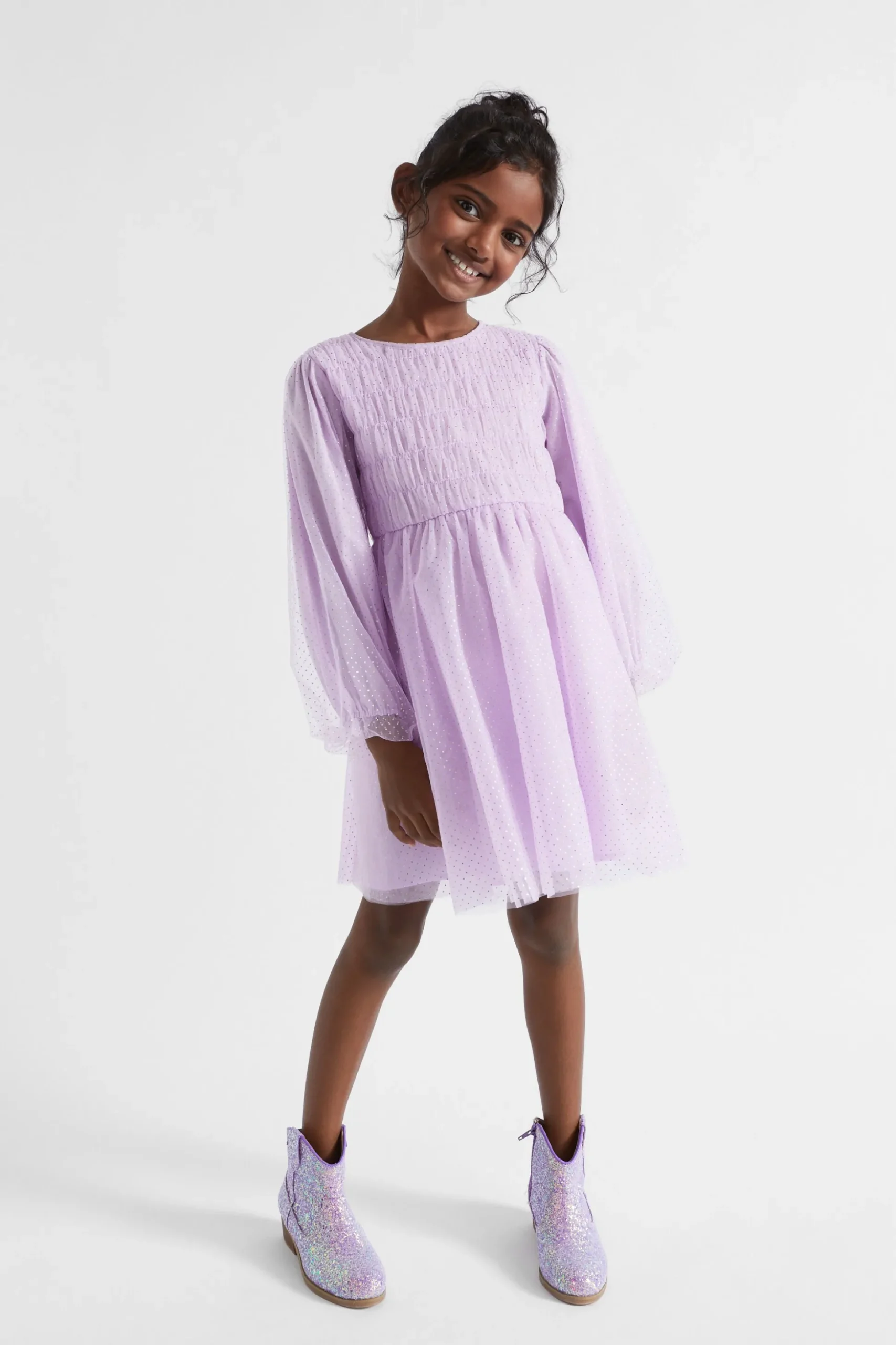 Seed Heritage Dresses-Metallic Pinspot Dress Orchid