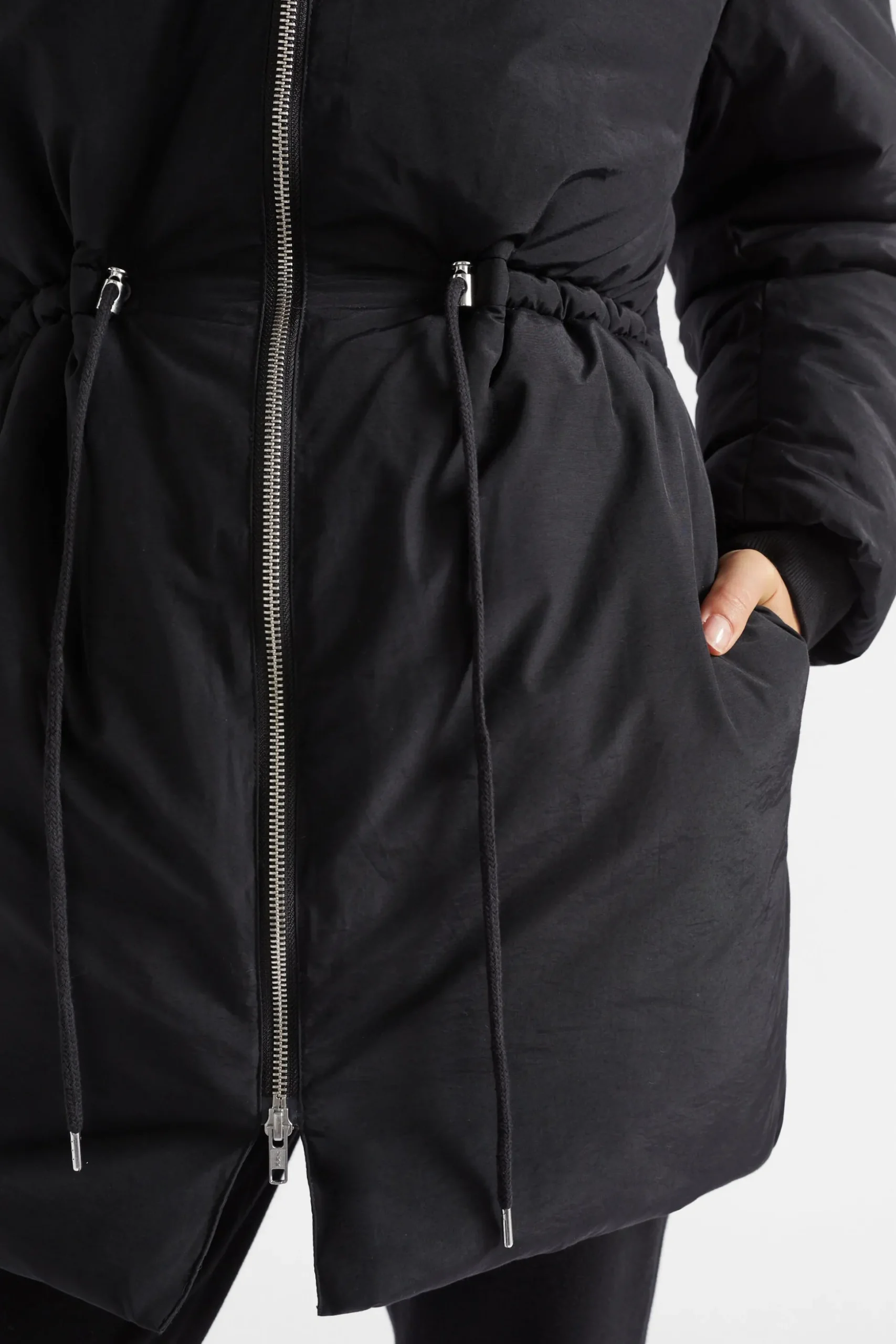Seed Heritage Jackets & Vests-Minimalist Mid Length Puffer Jacket Black