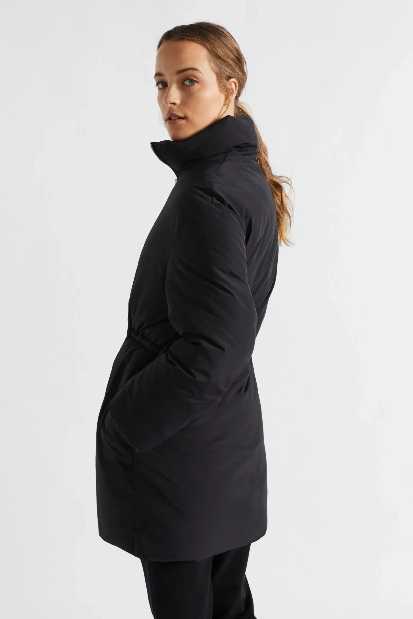 Seed Heritage Jackets & Vests-Minimalist Mid Length Puffer Jacket Black