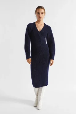 Seed Heritage Knitwear & Sweaters-Mohair Cross Front Knit Midi Dress Midnight Sky