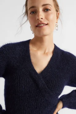Seed Heritage Knitwear & Sweaters-Mohair Cross Front Knit Midi Dress Midnight Sky