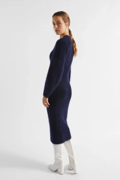Seed Heritage Knitwear & Sweaters-Mohair Cross Front Knit Midi Dress Midnight Sky
