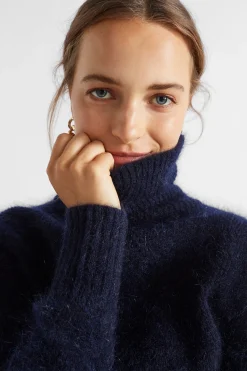 Seed Heritage Knitwear & Sweaters-Mohair Roll Neck Knit Midnight Sky