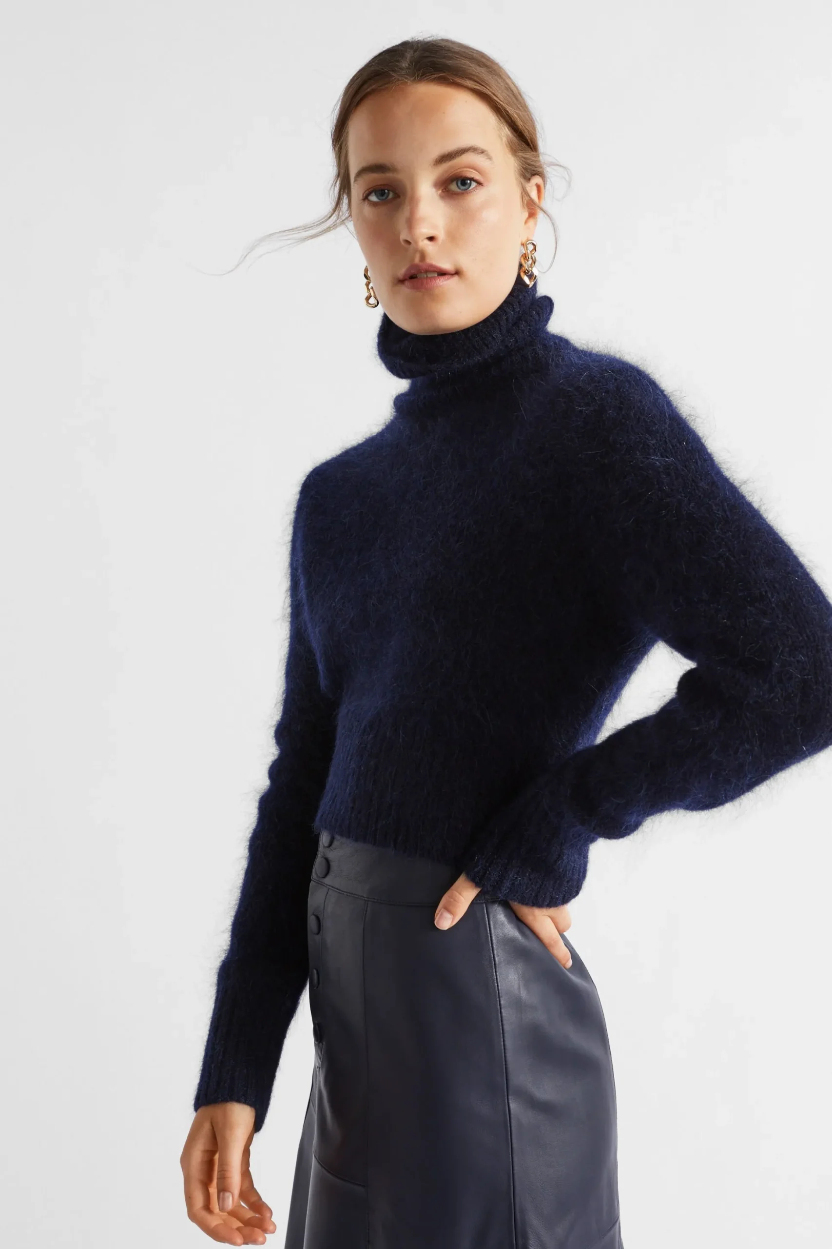 Seed Heritage Knitwear & Sweaters-Mohair Roll Neck Knit Midnight Sky
