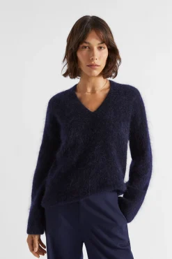 Seed Heritage Knitwear & Sweaters-Mohair V Neck Knit Midnight Sky