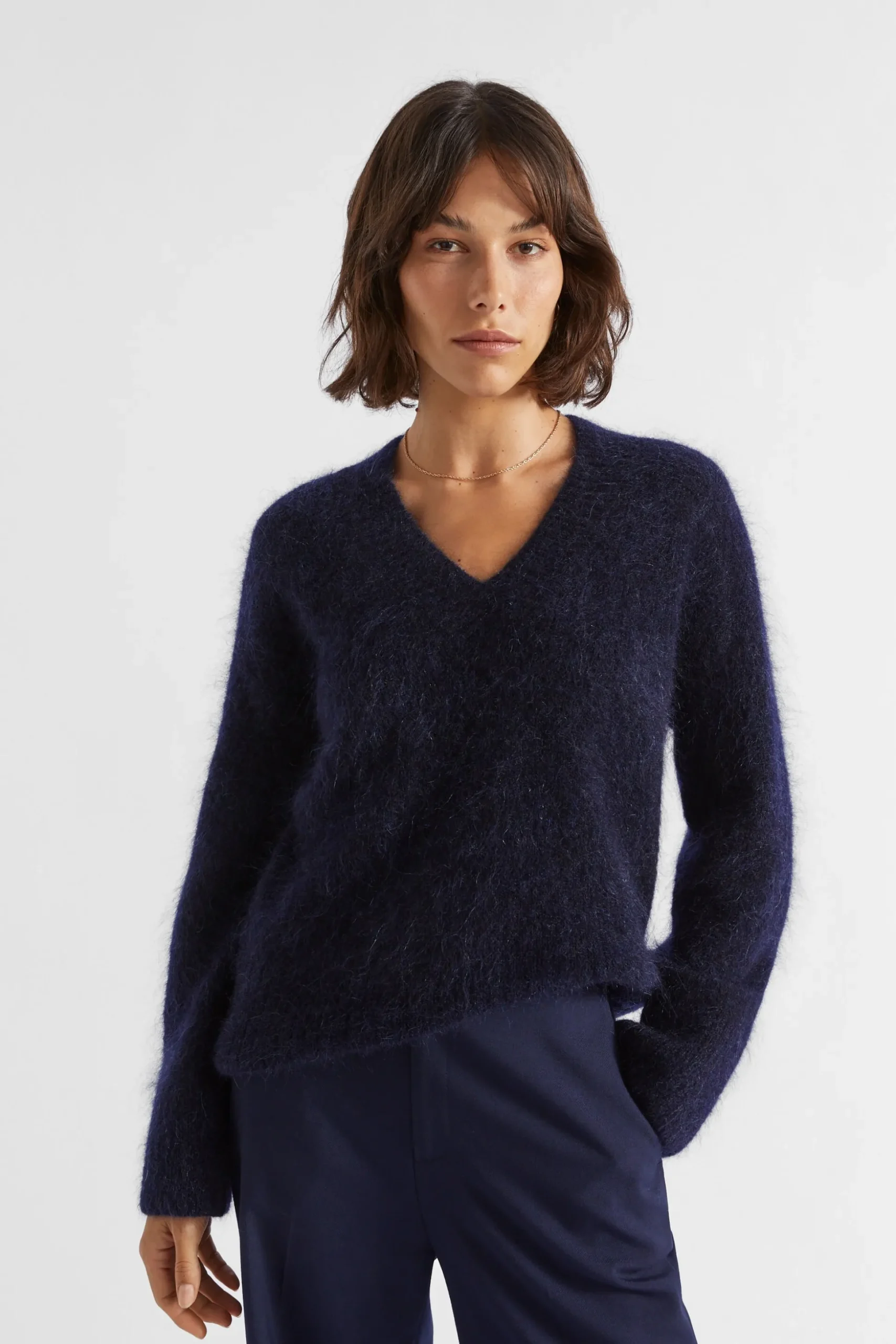 Seed Heritage Knitwear & Sweaters-Mohair V Neck Knit Midnight Sky