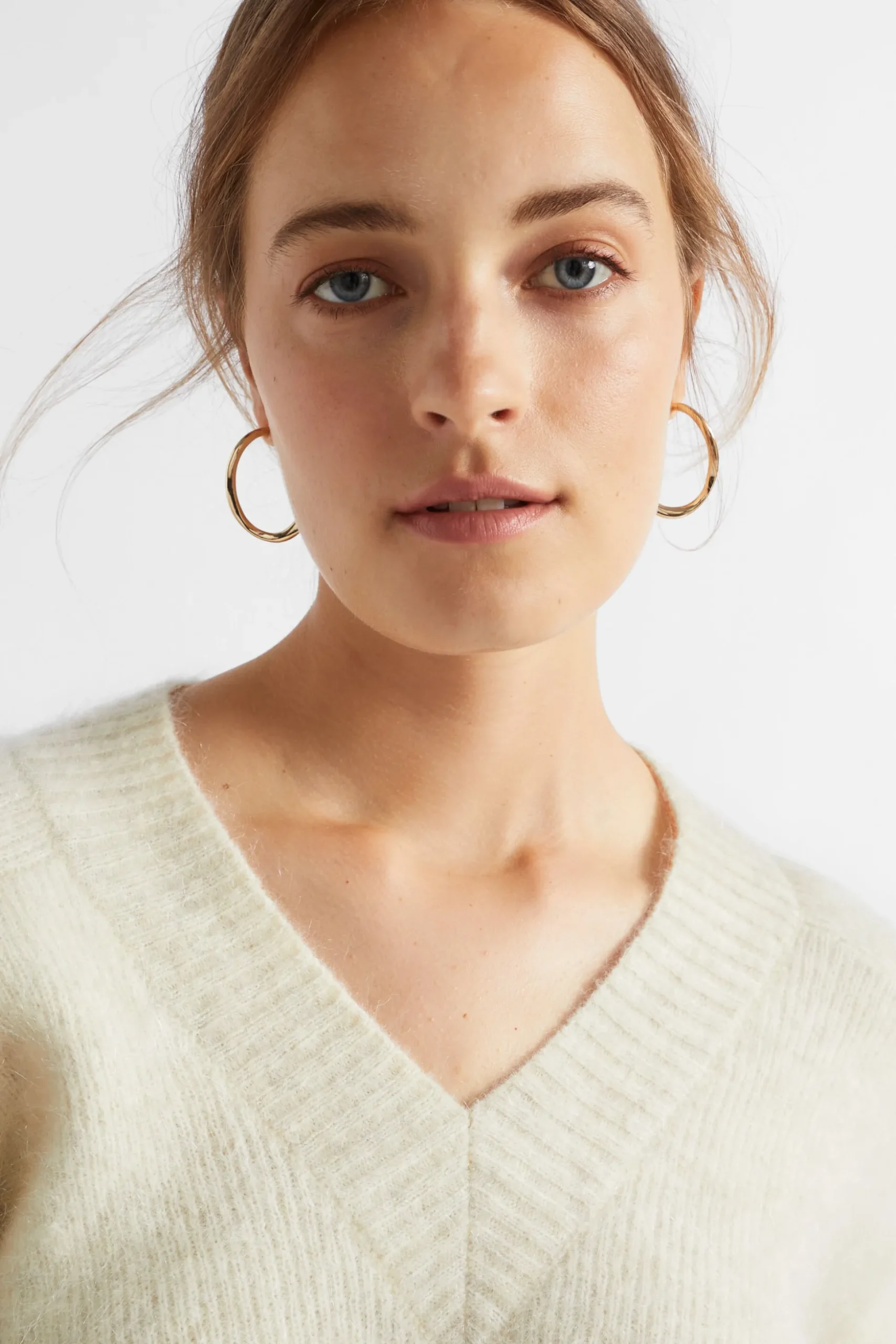 Seed Heritage Knitwear & Sweaters-Mohair V Neck Knit Vanilla Cream Marle