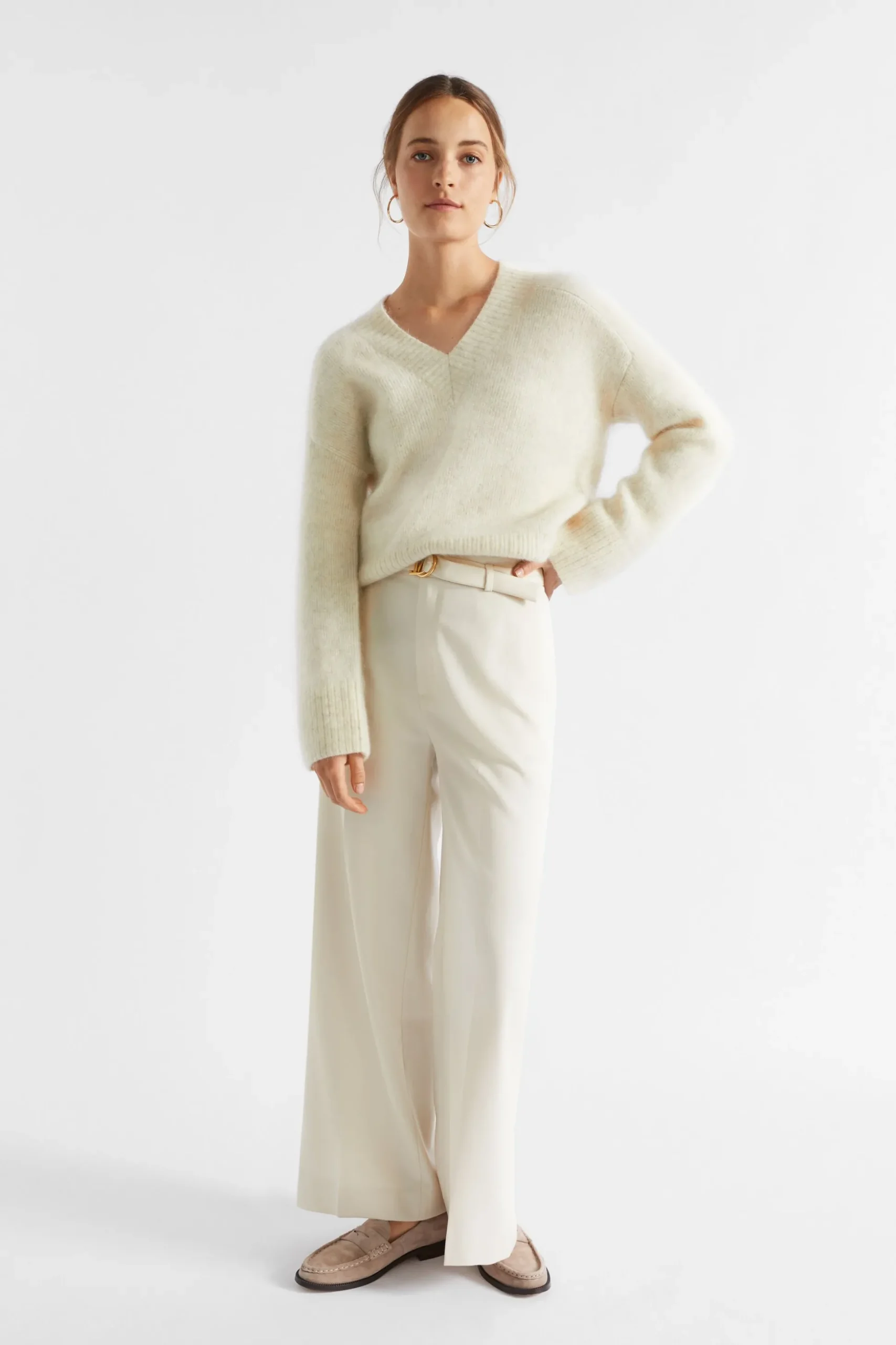 Seed Heritage Knitwear & Sweaters-Mohair V Neck Knit Vanilla Cream Marle
