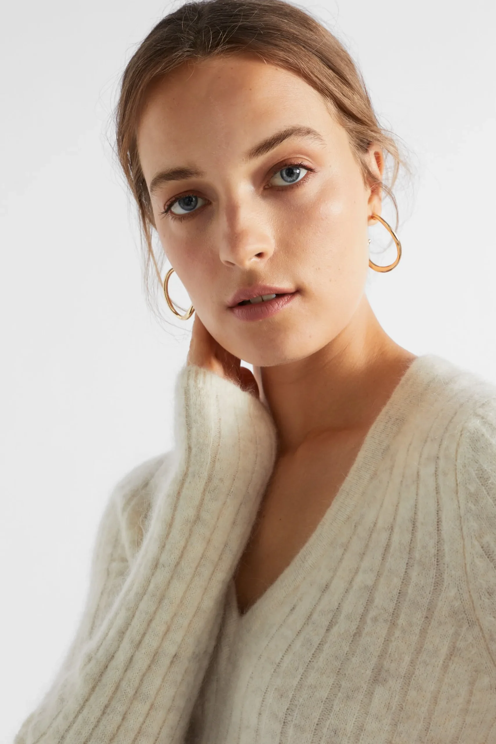 Seed Heritage Knitwear & Sweaters-Mohair V Neck Knit Midi Dress Vanilla Cream Marle