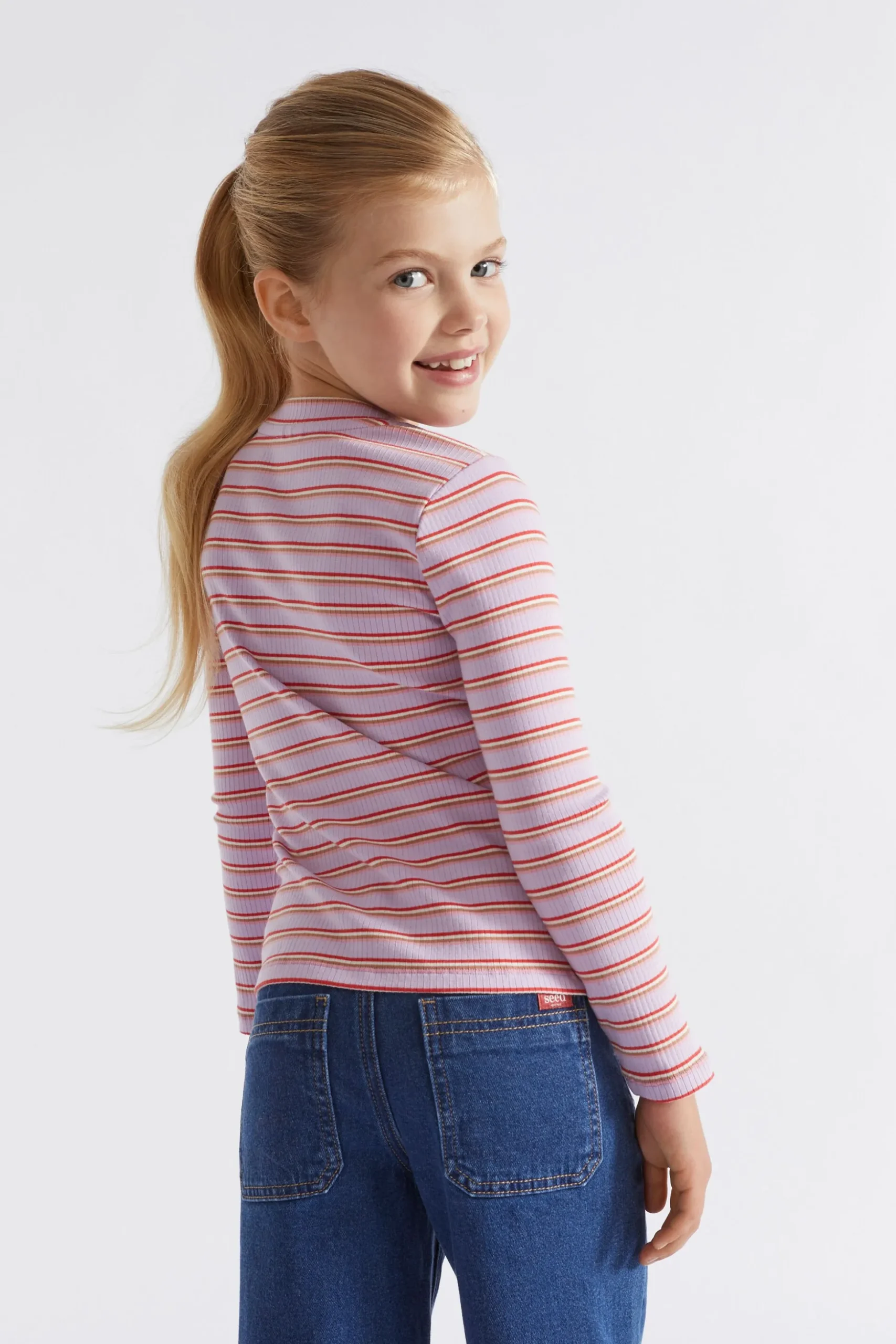 Seed Heritage T-Shirts & Tops-Multi Stripe Rib Tee Orchid