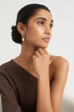 Seed Heritage Jewellery-Organic Stud With Pearl Gold