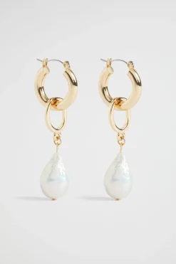 Seed Heritage Jewellery-Pearl Link Hoop Earring Gold