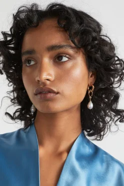 Seed Heritage Jewellery-Pearl Link Hoop Earring Gold