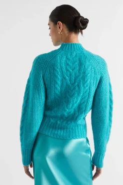 Seed Heritage T-Shirts & Tops-Plait Cable Knit Peacock Blue Twist