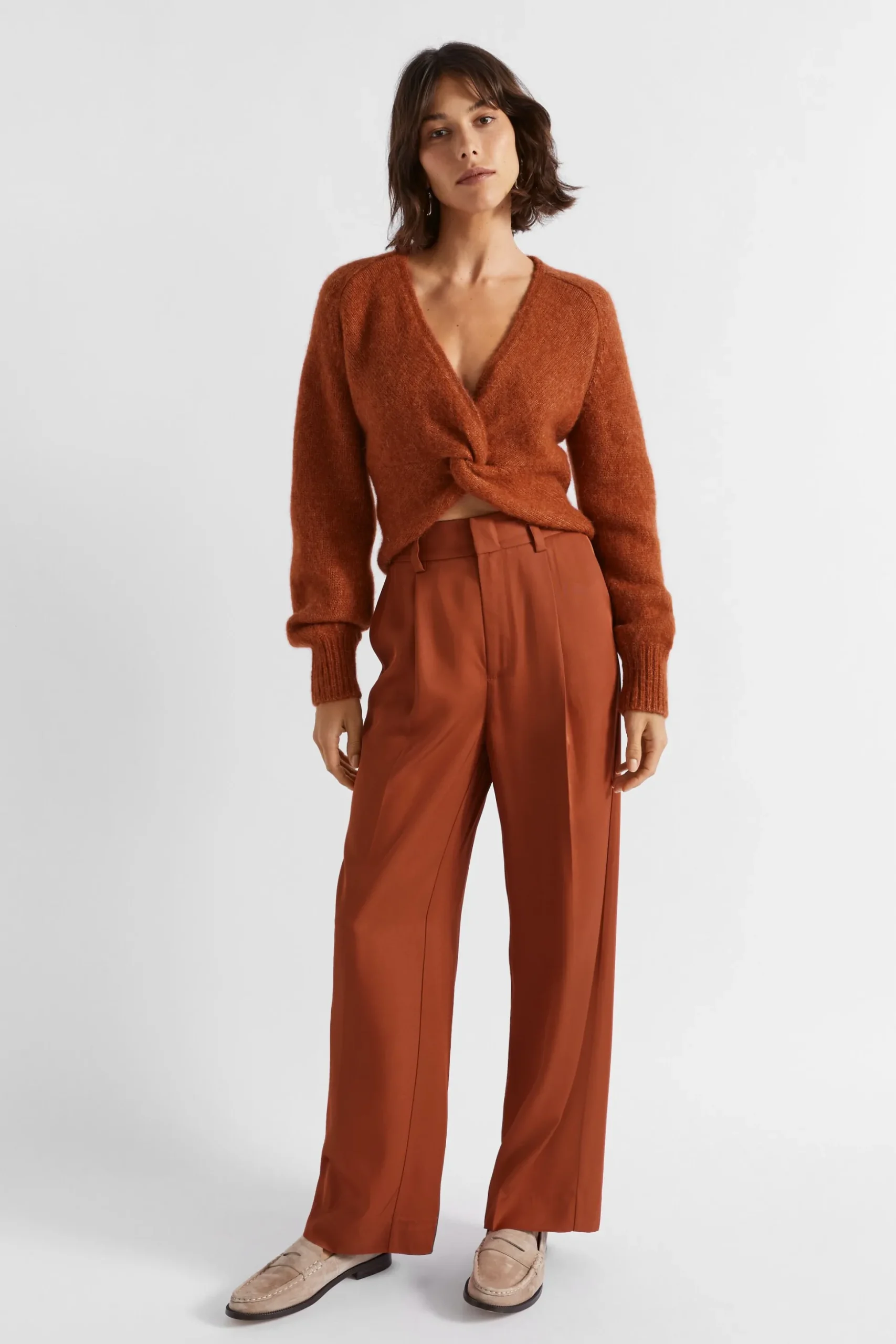 Seed Heritage Pants-Pleat Front Trouser Burnt Brick