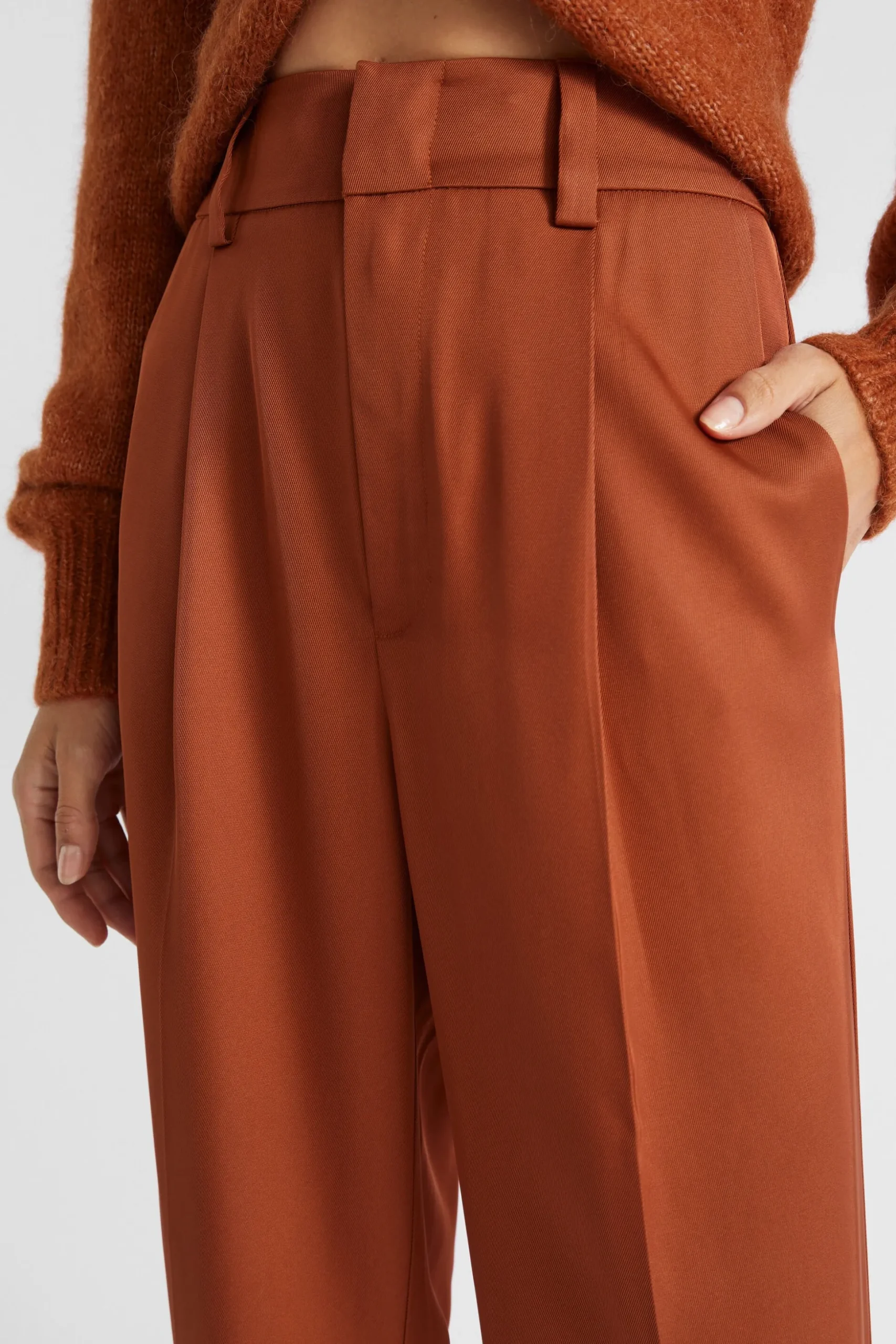 Seed Heritage Pants-Pleat Front Trouser Burnt Brick
