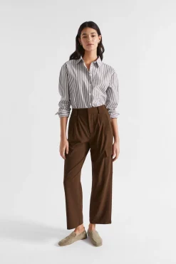 Seed Heritage T-Shirts & Tops-Poplin Button Down Shirt Hot Chocolate Stripe