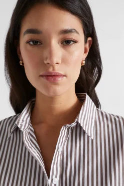 Seed Heritage T-Shirts & Tops-Poplin Button Down Shirt Hot Chocolate Stripe