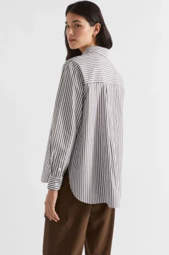 Seed Heritage T-Shirts & Tops-Poplin Button Down Shirt Hot Chocolate Stripe