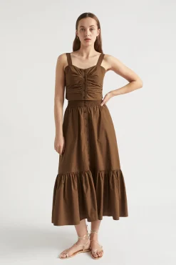 Seed Heritage T-Shirts & Tops-Poplin Button Through Top Pecan Brown