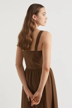 Seed Heritage T-Shirts & Tops-Poplin Button Through Top Pecan Brown