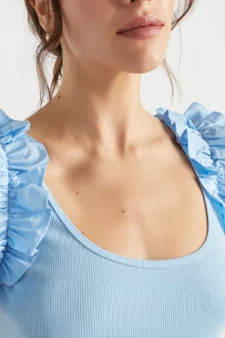Seed Heritage T-Shirts & Tops-Poplin Ruffle Detail Tank Bluebell