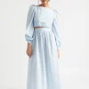 Seed Heritage Skirts-Poplin Stripe Maxi Skirt Bluebell Stripe
