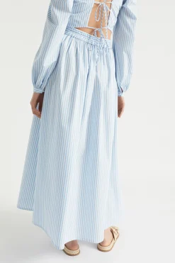 Seed Heritage Skirts-Poplin Stripe Maxi Skirt Bluebell Stripe