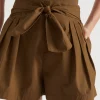 Seed Heritage Shorts-Poplin Tie Front Short Pecan Brown