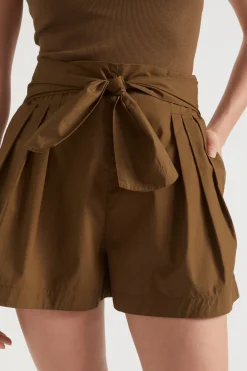 Seed Heritage Shorts-Poplin Tie Front Short Pecan Brown