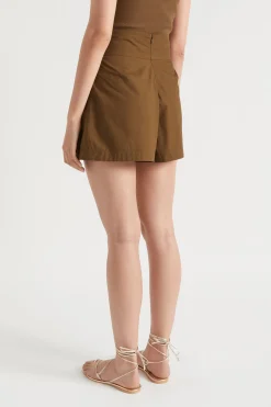 Seed Heritage Shorts-Poplin Tie Front Short Pecan Brown