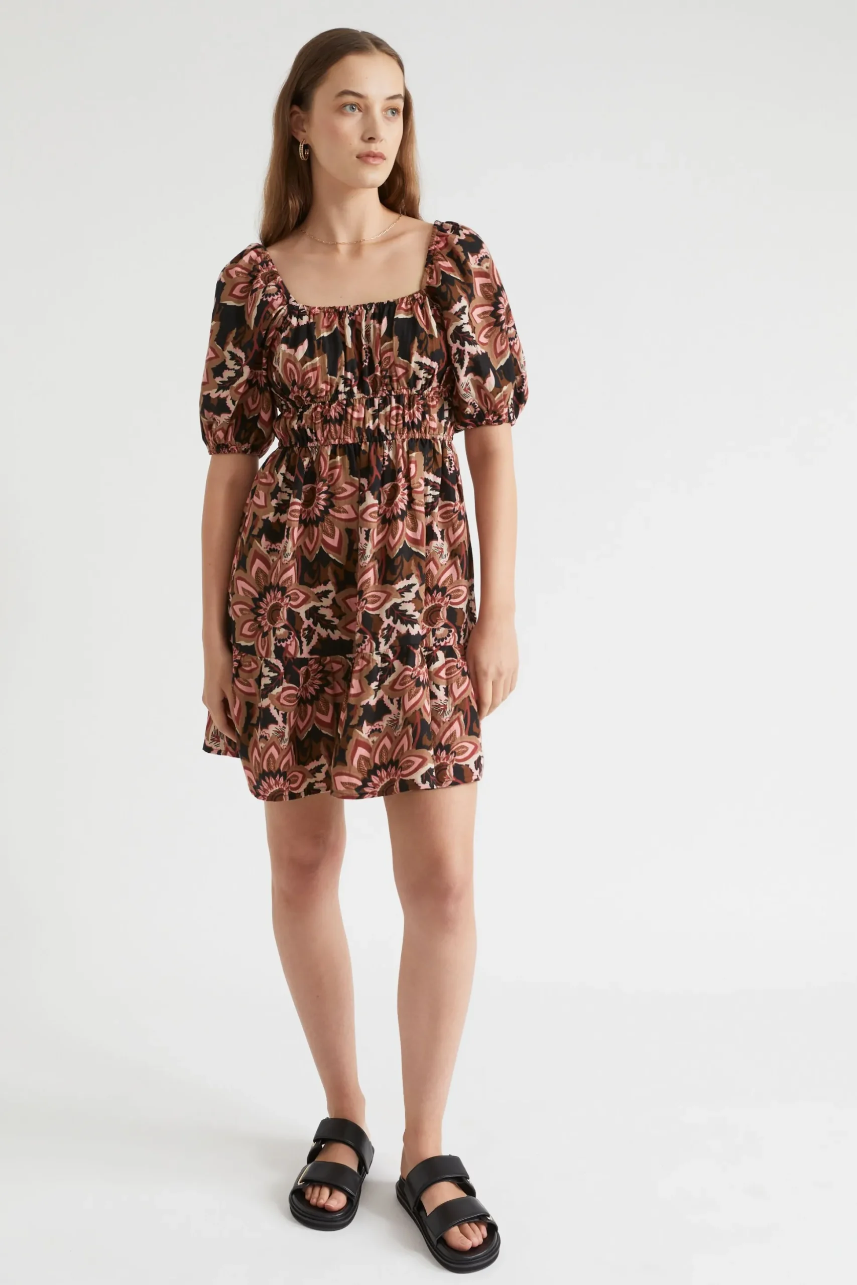 Seed Heritage Dresses-Puff Sleeve Mini Dress Vintage Floral