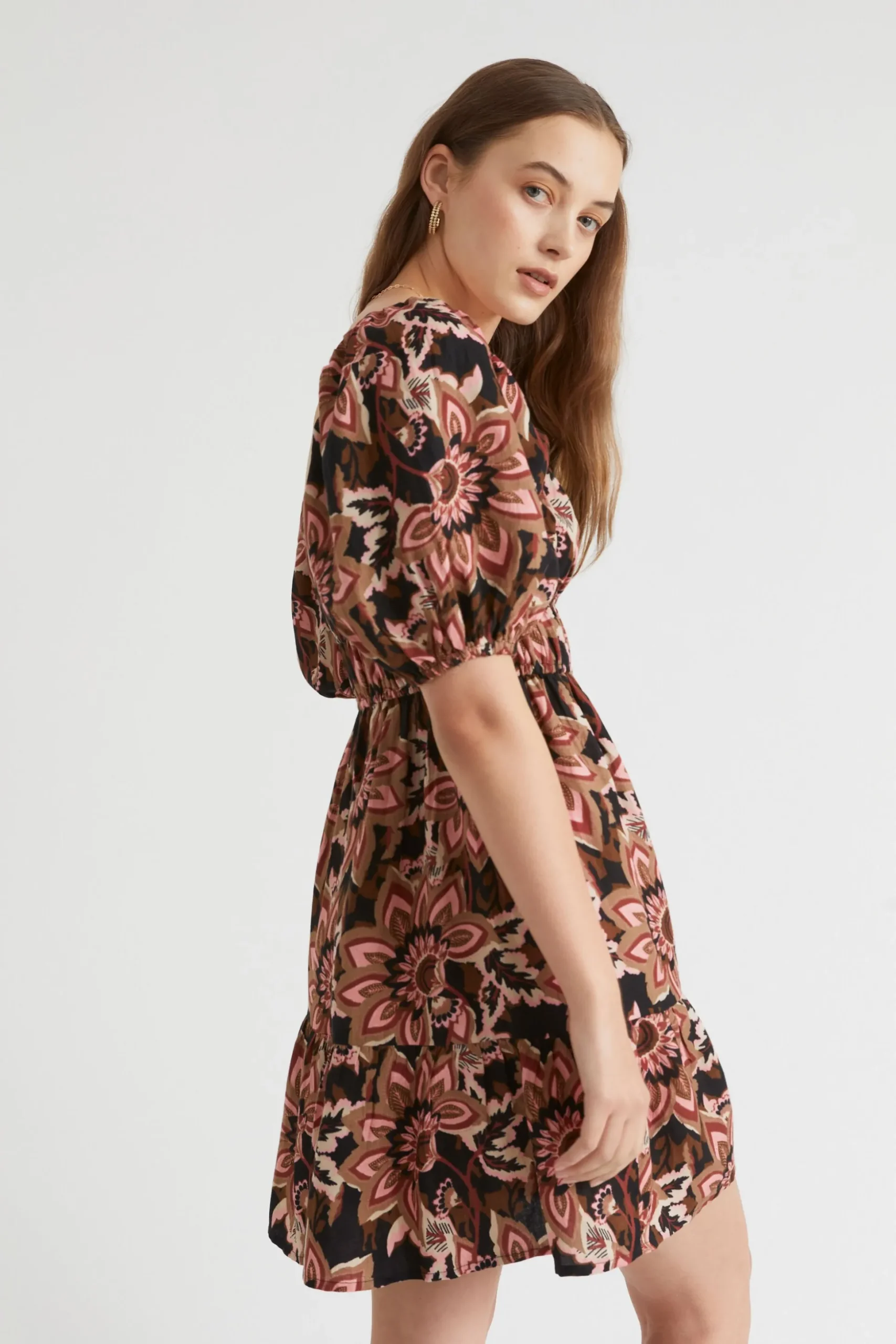 Seed Heritage Dresses-Puff Sleeve Mini Dress Vintage Floral