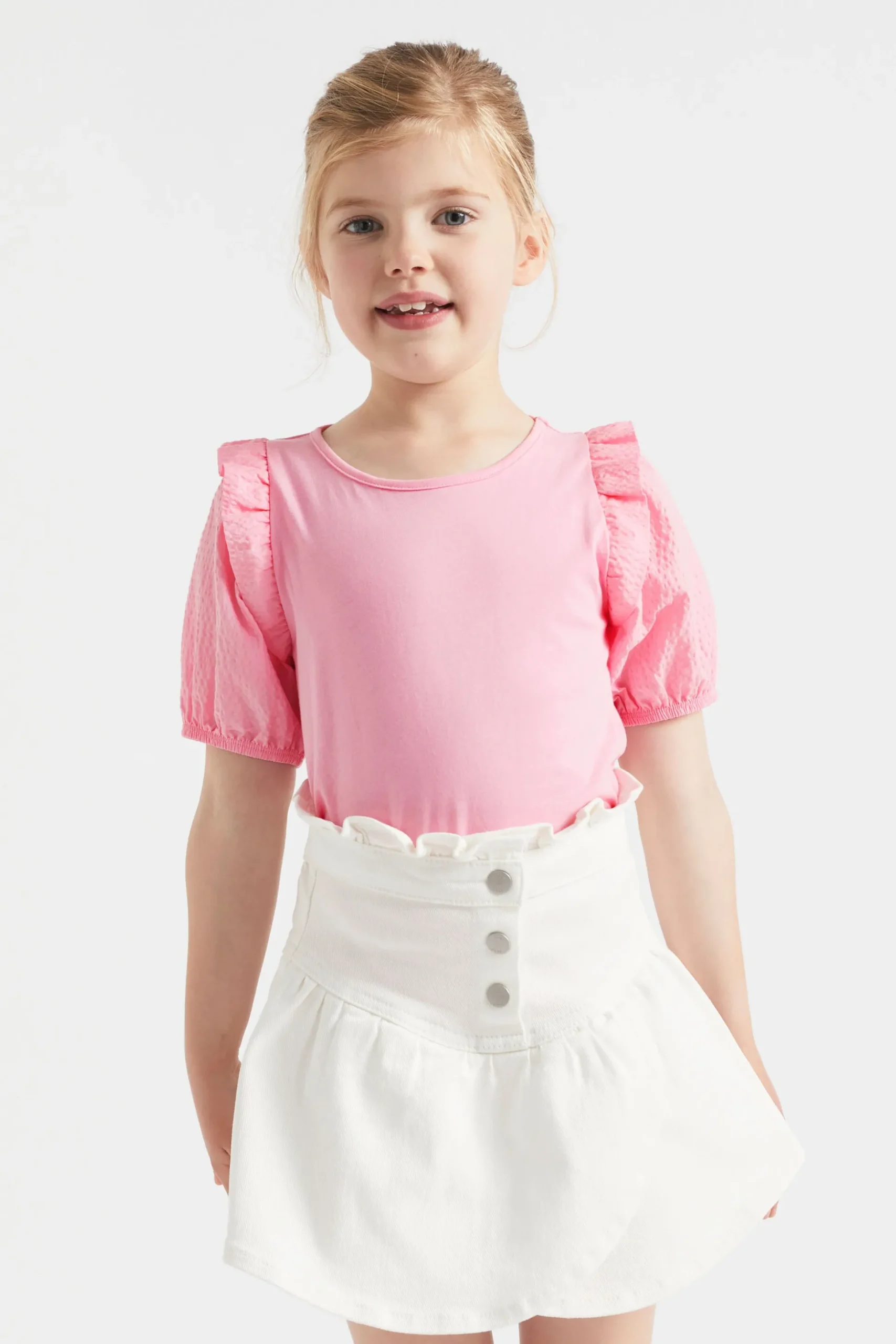 Seed Heritage T-Shirts & Tops-Puff Sleeve Tee Candy Pink