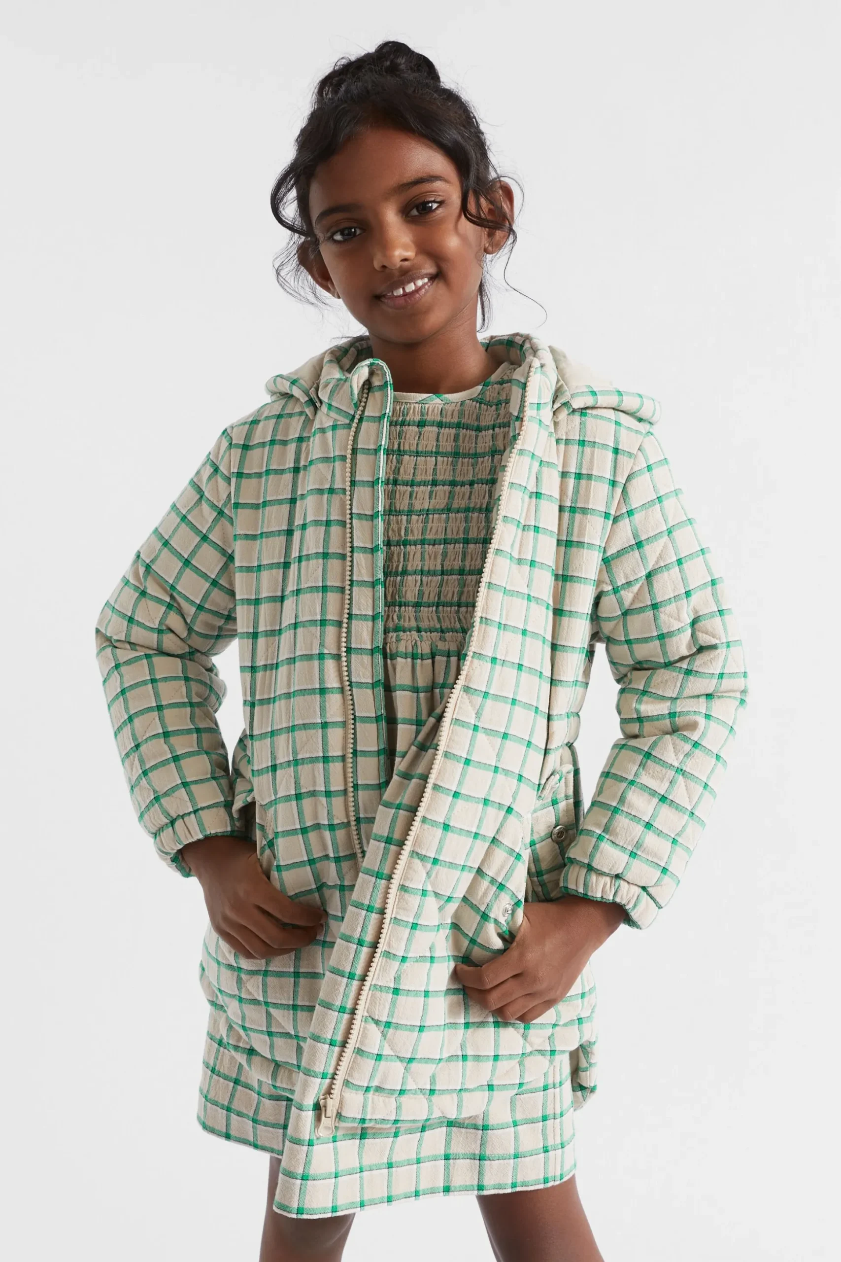 Seed Heritage Jackets & Vests-Quilted Gingham Anorak Pea Green
