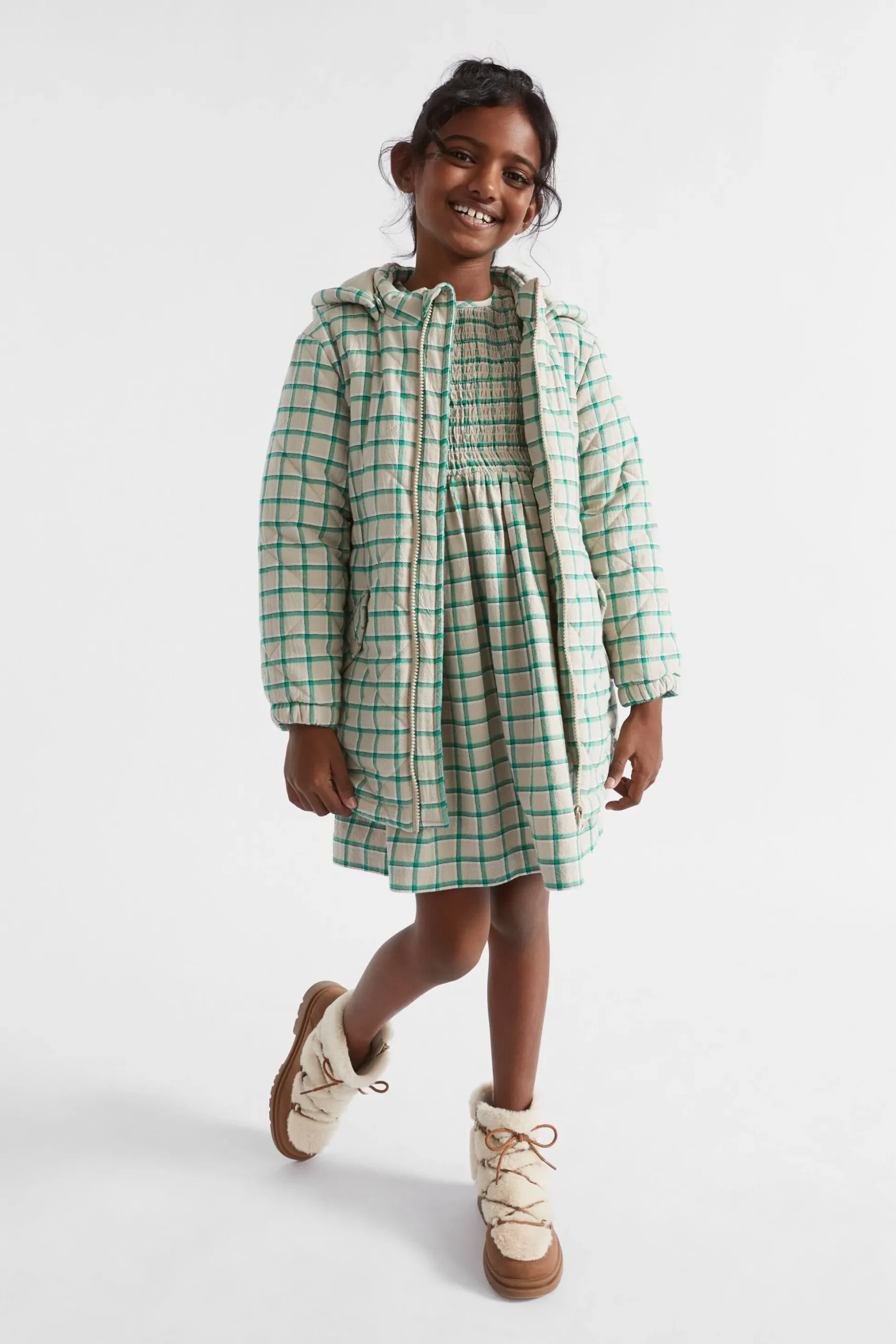 Seed Heritage Jackets & Vests-Quilted Gingham Anorak Pea Green