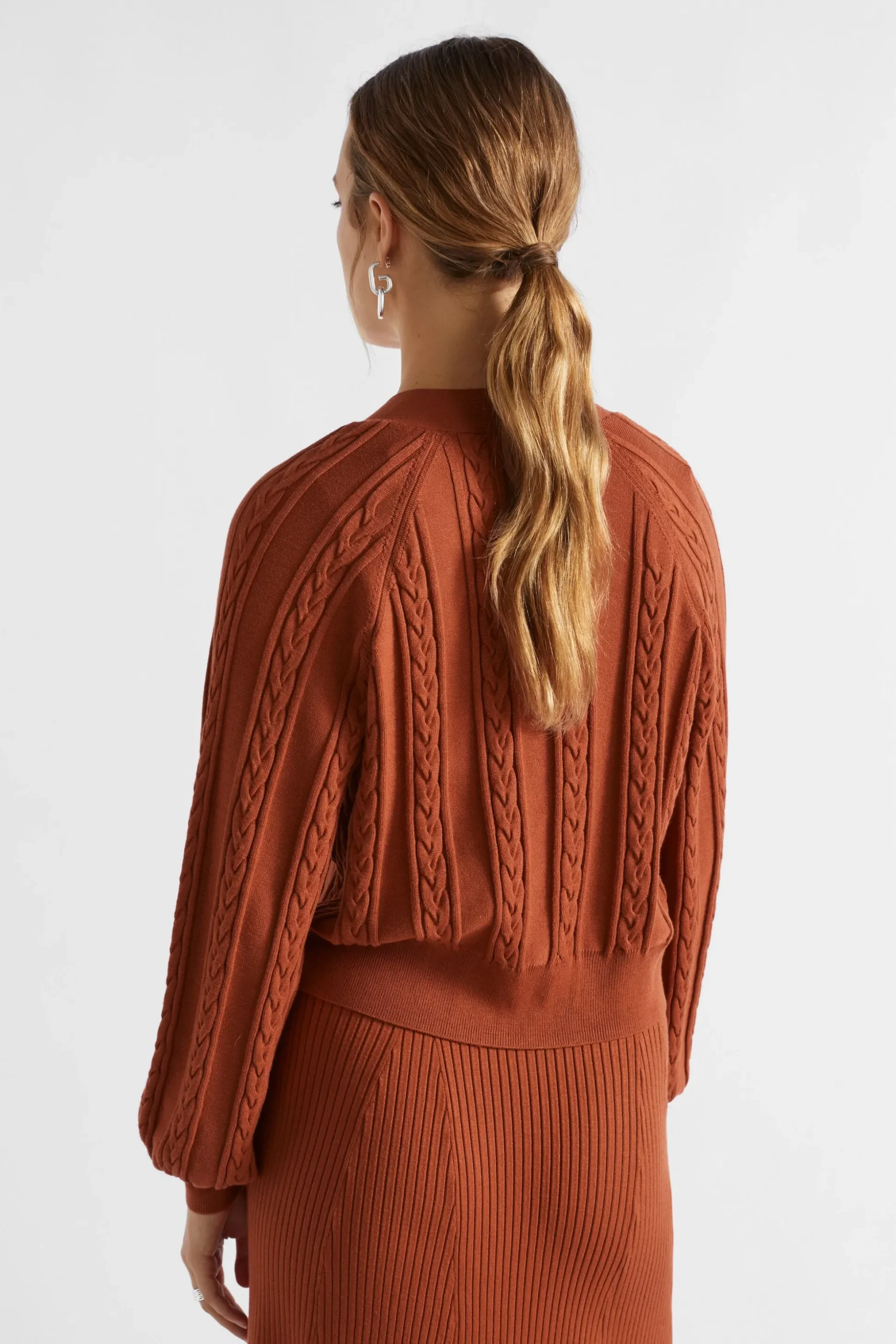 Seed Heritage Knitwear & Sweaters-Relaxed Cable Cardigan Burnt Brick